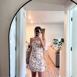 SHEIN Strapless Floral Mini Dress - Cream and Purple